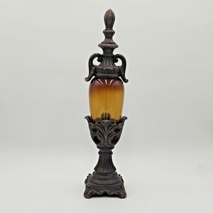 Tuscan Amber Glass Decorative Finial Ornate Resin Pedestal Tabletop Centerpiece